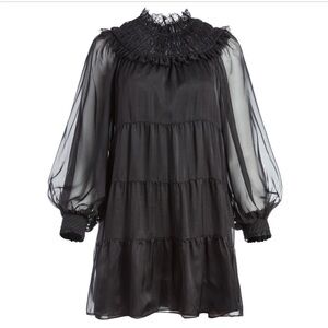 Alice and Olivia Kellyann Lace Mock Neck Tiered Babydoll Dress